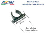 Fire safety stick standard mount with dimensions on a white background